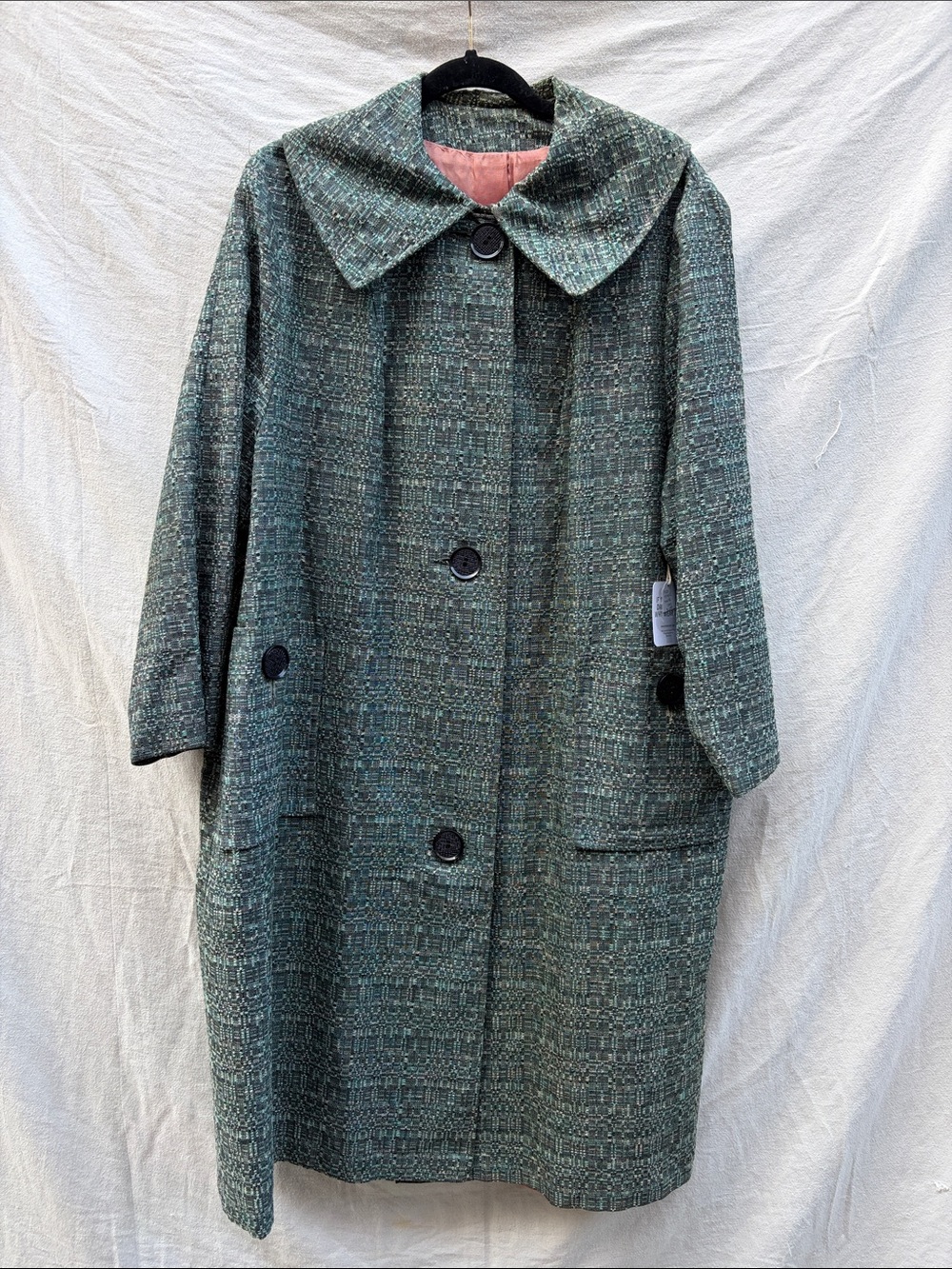Vintage-Inspired Green Tweed Coat - Women's Jacket